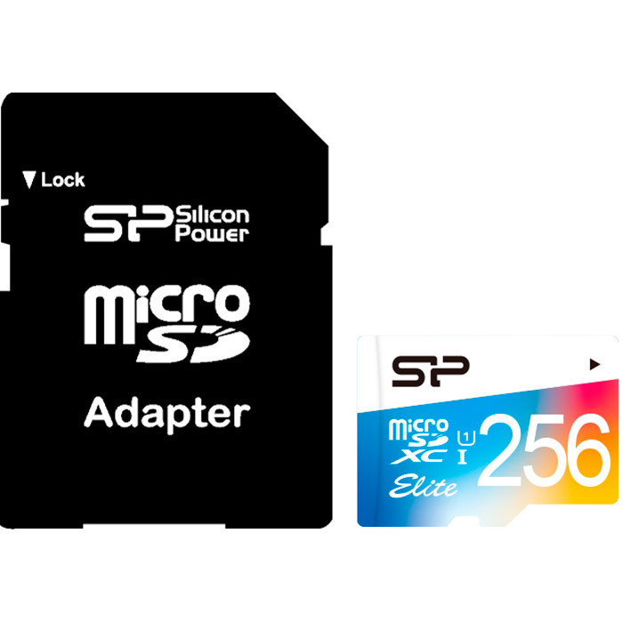 Карта памяти SILICON POWER microSDXC Elite Colorful 256GB UHS-I Class 10 + SD-adapter (SP256GBSTXBU1V21SP)
