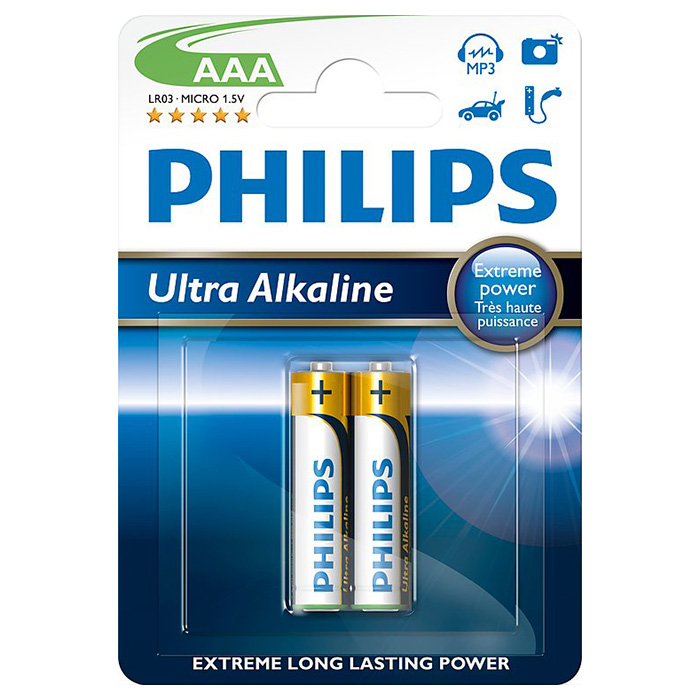 Батарейка PHILIPS Ultra Alkaline AAA 2шт/уп (LR03E2B/10)