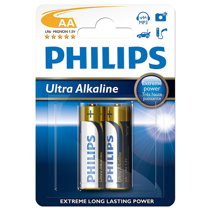 Батарейка PHILIPS Ultra Alkaline AA 2шт/уп (LR6E2B/10)