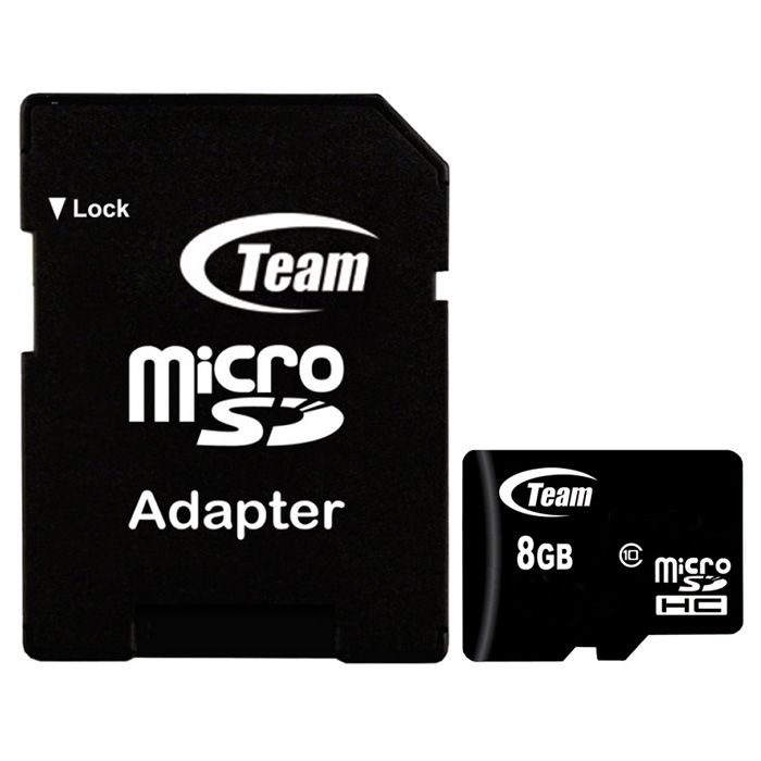 Карта памяти TEAM microSDHC 8GB Class 10 + SD-adapter (TUSDH8GCL1003)