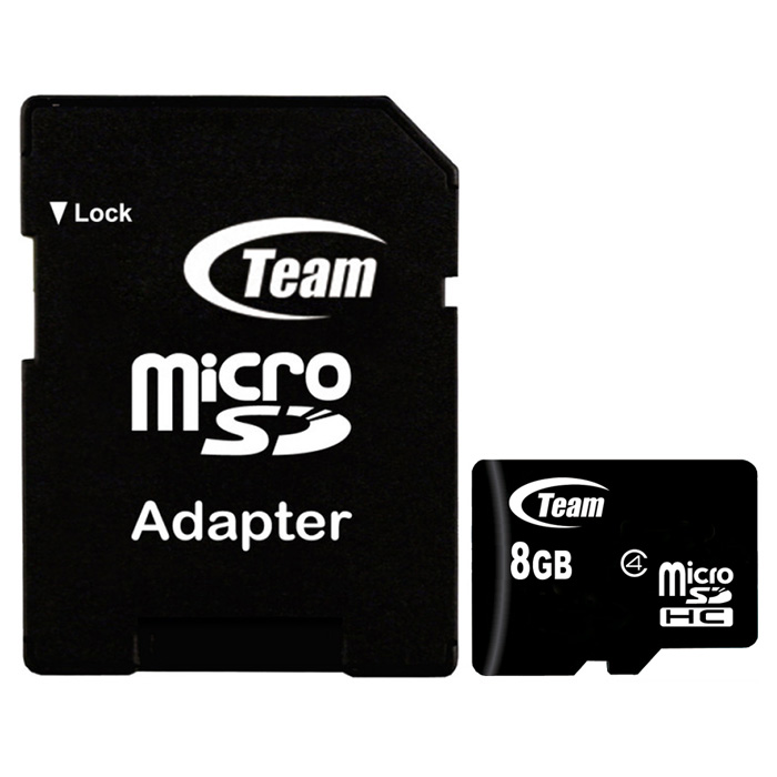 Карта памяти TEAM microSDHC 8GB Class 4 + SD-adapter (TUSDH8GCL403)