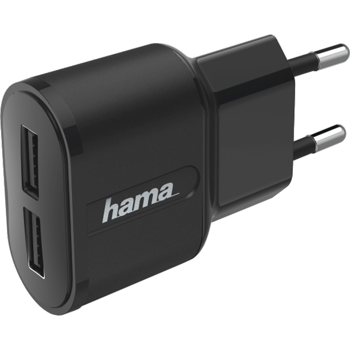 Зарядное устройство HAMA Wall Charger 2-Port USB 2.4A Black (00183227)