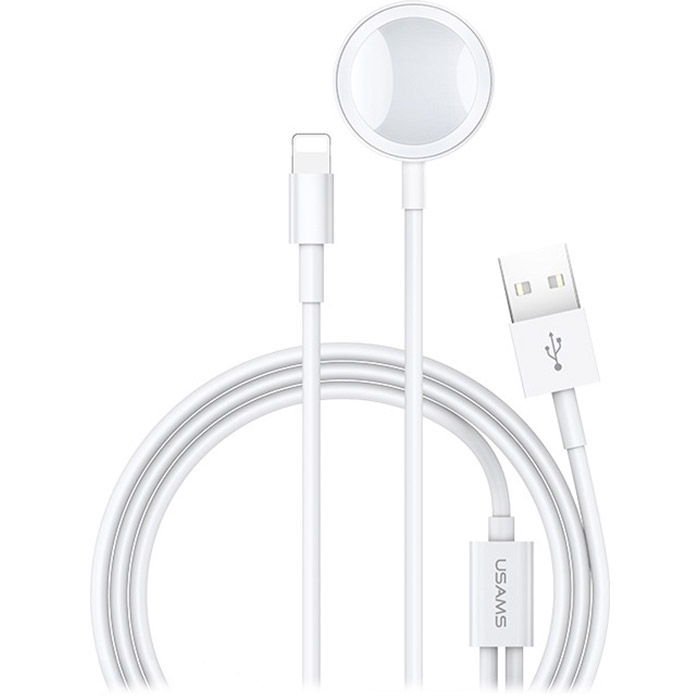 Бездротовий зарядний пристрій USAMS 2-in-1 USB Charging Cable for iPhone and Apple Watch White (US-CC076)