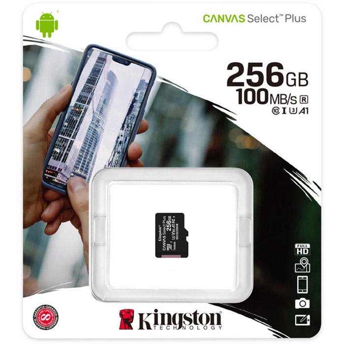 Карта памяти KINGSTON microSDXC Canvas Select Plus 256GB UHS-I U3 V30 A1 Class 10 (SDCS2/256GBSP)