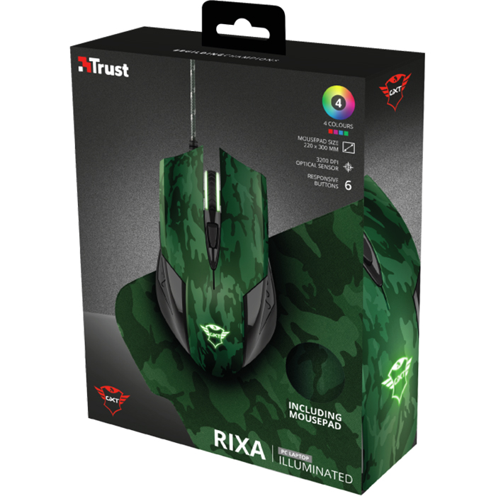 Миша ігрова TRUST Gaming GXT 781 Rixa Green Camo w/Mouse Pad (23611)