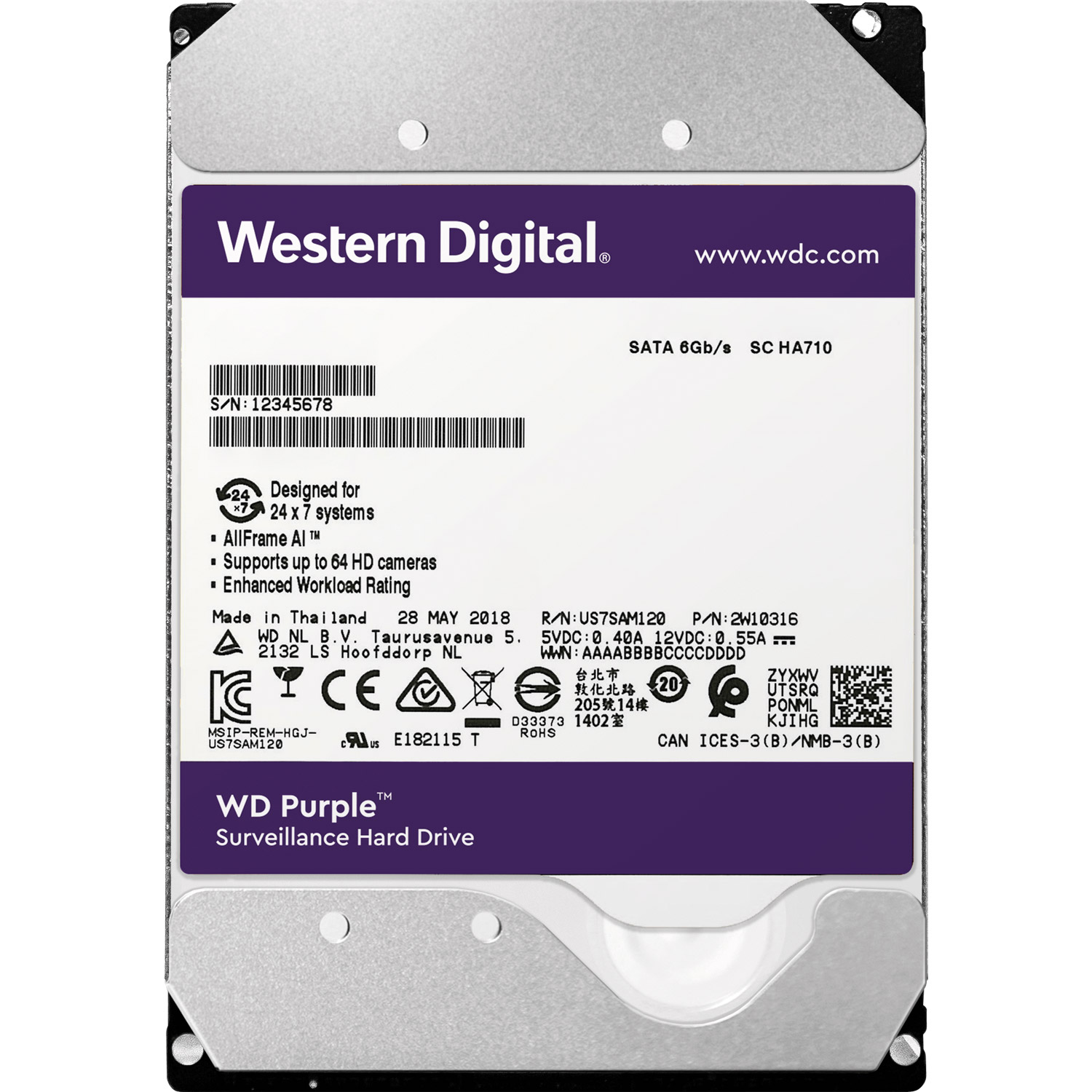 Жорсткий диск 3.5" WD Purple 14TB SATA/512MB (WD140PURZ)