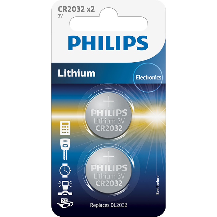 Батарейка PHILIPS Lithium CR2032 2шт/уп (CR2032P2/01B)