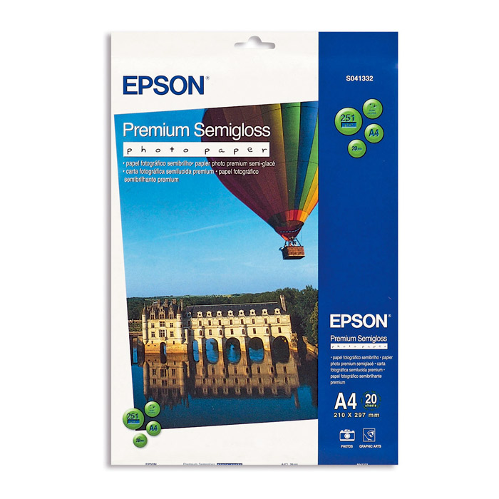 Фотопапір EPSON Premium Semi-Gloss A4 250г/м² 20л (C13S041332)