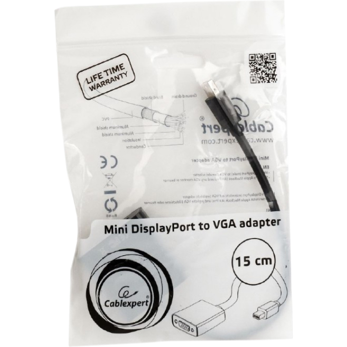 Адаптер CABLEXPERT A-mDPM-VGAF-02-W Mini DisplayPort - VGA White