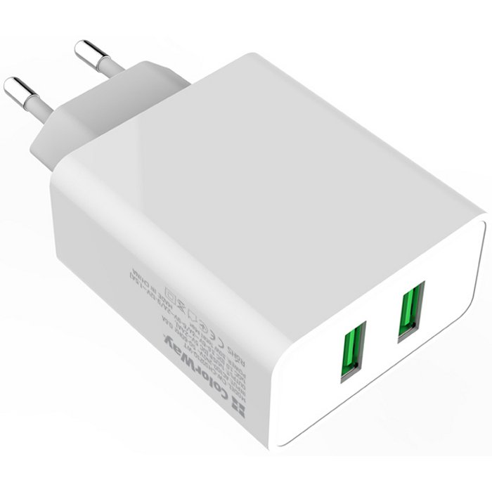 Зарядний пристрій COLORWAY 2xUSB-A, QC3.0, 36W White (CW-CHS017Q-WT)