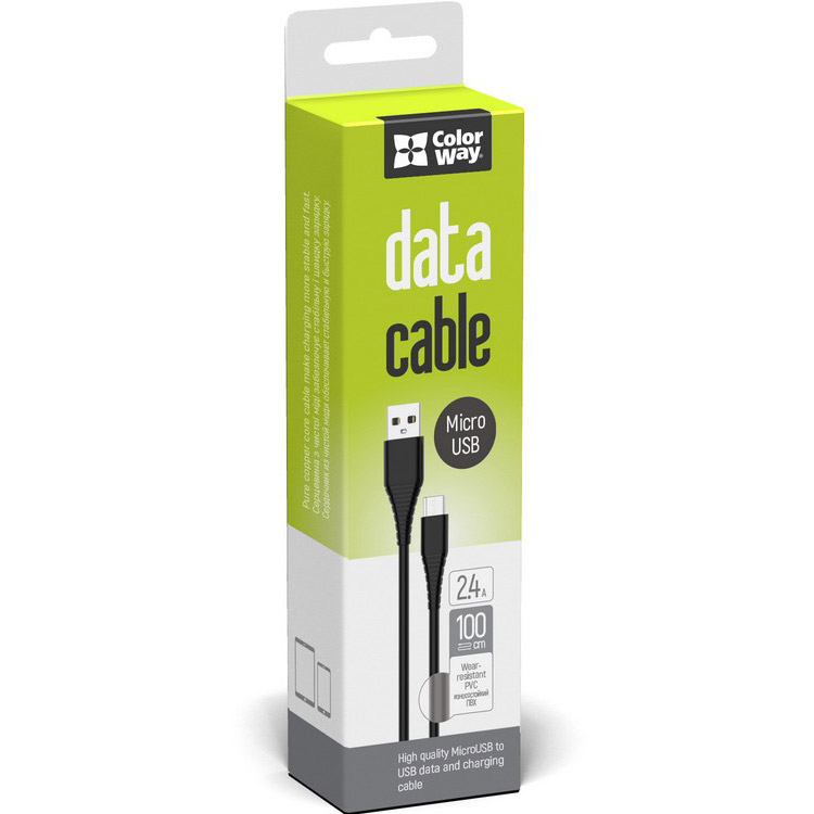 Кабель COLORWAY PVC USB to Micro-B 2.4A 1м Black (CW-CBUM025-BK)
