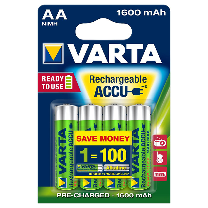 Акумулятор VARTA Rechargeable Accu AA 1600mAh 4шт/уп (56716 101 404)