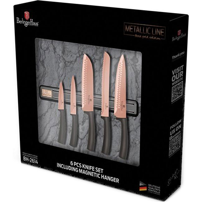 Набор ножів на магнітній планці BERLINGER HAUS Metallic Line Rose Gold Edition 6пр (BH-2614)