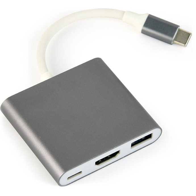Порт-репликатор CABLEXPERT 3-in-1 USB-C to HDMI/USB 3.0/PD Space Gray (A-CM-HDMIF-02-SG)