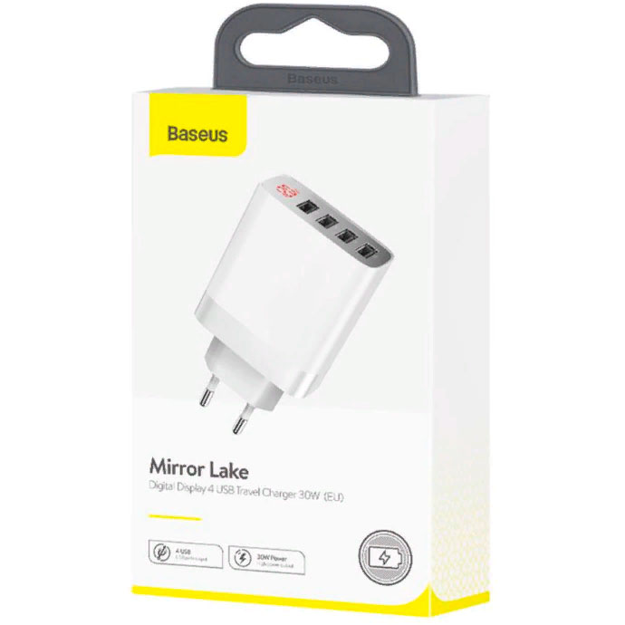 Зарядное устройство BASEUS Mirror Lake Digital Display 4USB 30W EU White (CCJMHB-B02)
