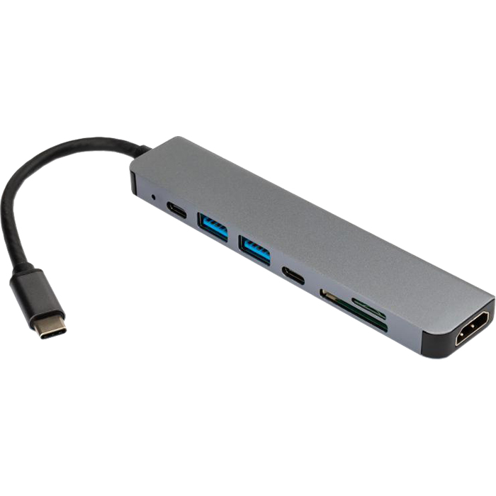 Порт-реплікатор VINGA Type-C to HDMI + 2 x USB-A + 2 x Type-C + SD + TF (VCPHTC7AL)