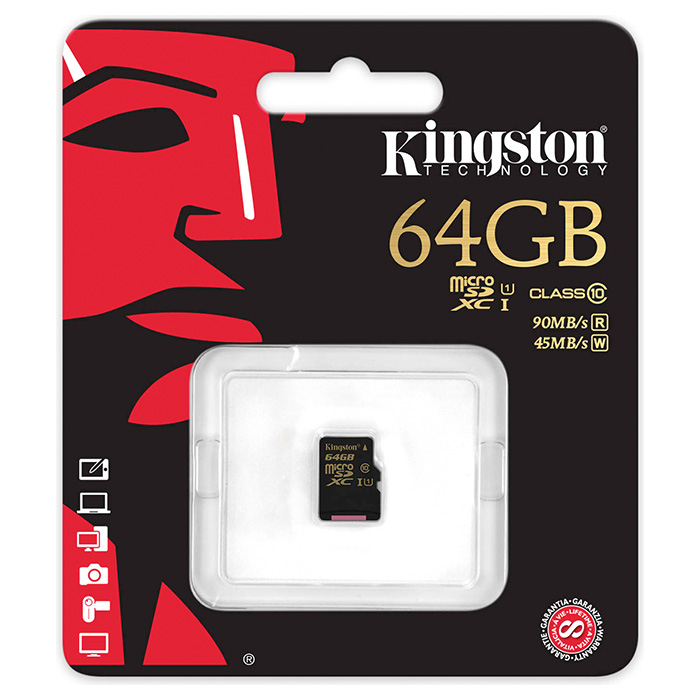 Карта памяти KINGSTON microSDXC 64GB UHS-I Class 10 (SDCA10/64GBSP)