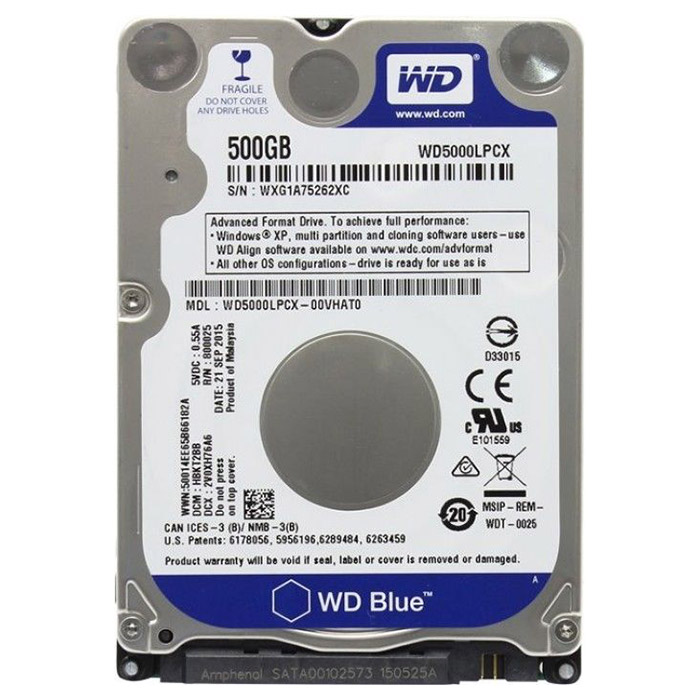 Жорсткий диск 2.5" WD Blue 500GB SATA/16MB (WD5000LPCX)