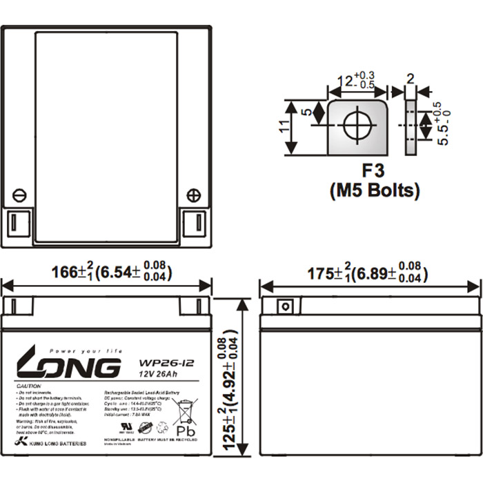 Аккумуляторная батарея KUNG LONG WP26-12 (12В, 26Ач)