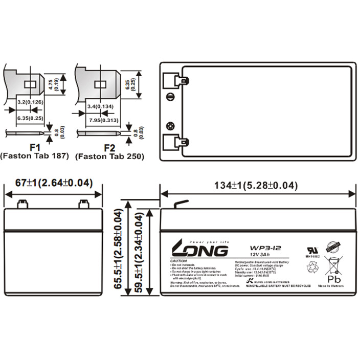 Акумуляторна батарея KUNG LONG WP3-12 (12В, 3Агод)