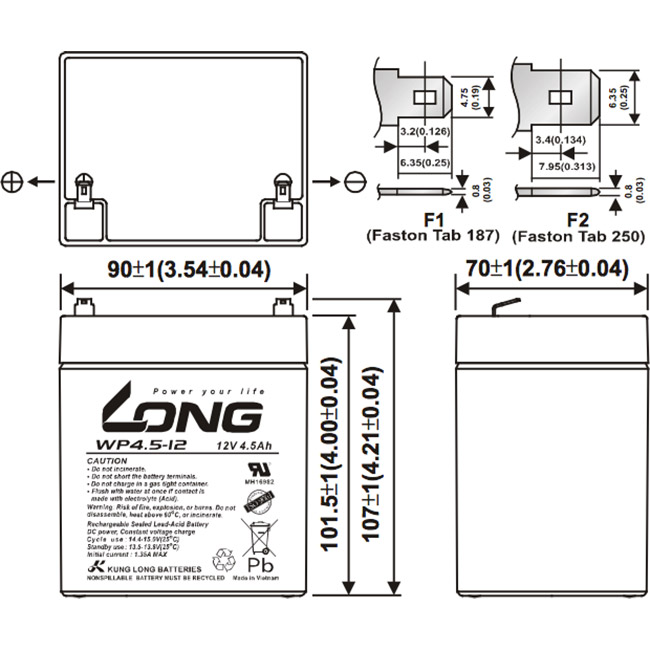 Акумуляторна батарея KUNG LONG WP4.5-12 (12В, 4.5Агод)