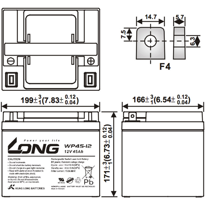 Аккумуляторная батарея KUNG LONG WP45-12 (12В, 45Ач)