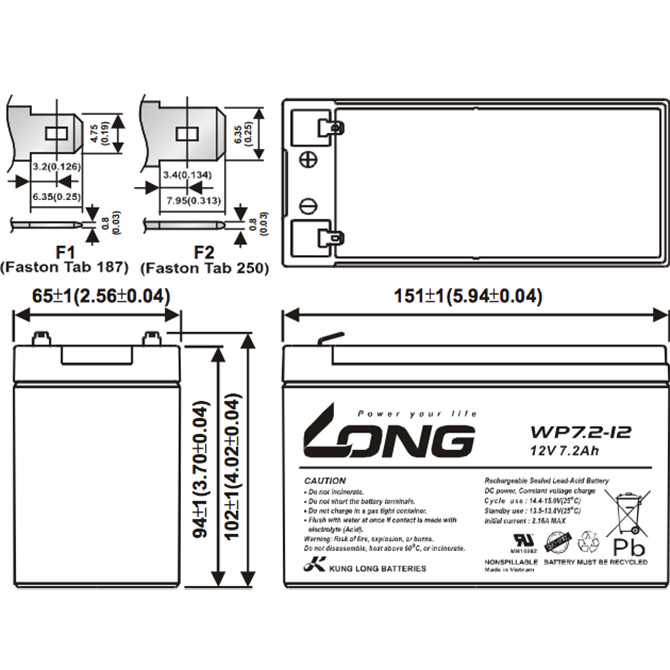 Акумуляторна батарея KUNG LONG WP7.2-12 (12В, 7.2Агод)