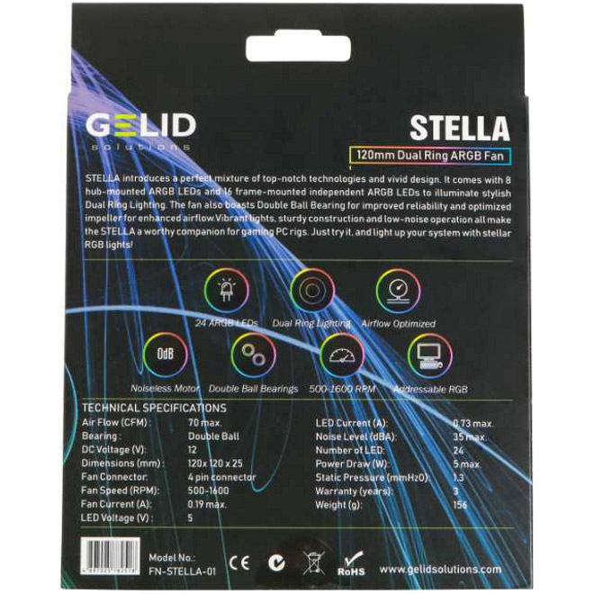 Вентилятор GELID SOLUTIONS Stella Dual Ring ARGB Fan (FN-STELLA-01)