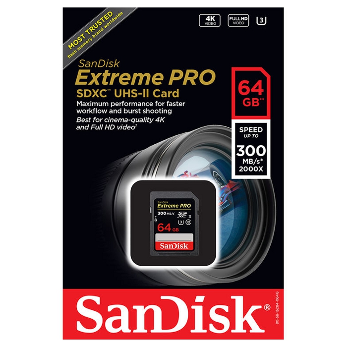Карта пам'яті SANDISK SDXC Extreme Pro 64GB UHS-II U3 V90 Class 10 (SDSDXDK-064G-GN4IN)