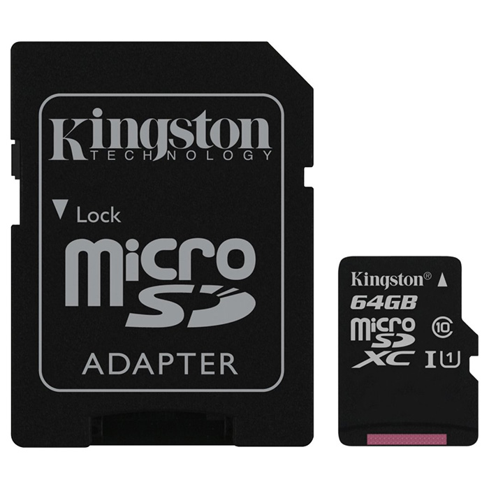 Карта пам'яті KINGSTON microSDXC 64GB UHS-I Class 10 + SD-adapter (SDC10G2/64GB)