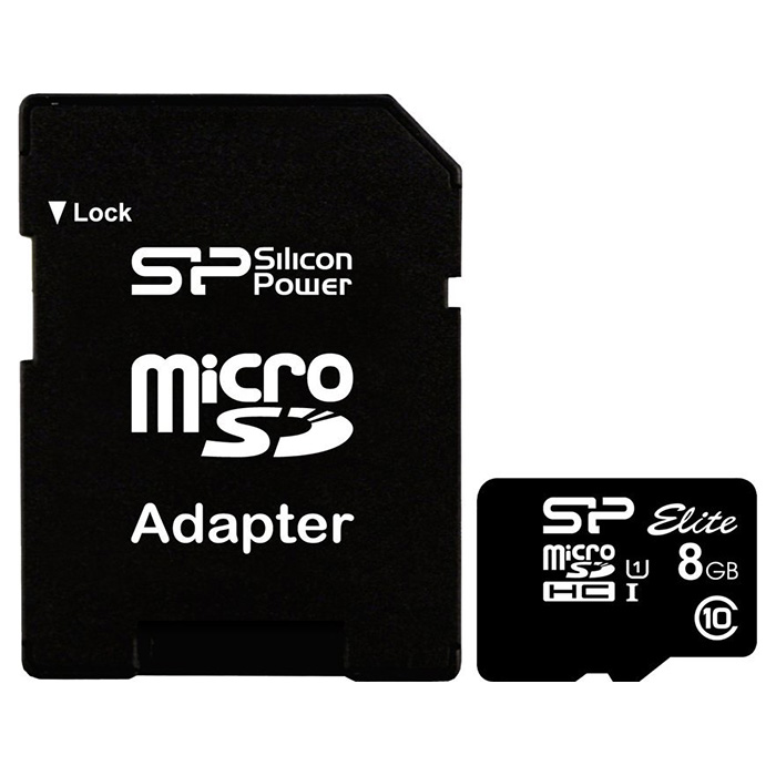 Карта памяти SILICON POWER microSDHC Elite 8GB UHS-I Class 10 + SD-adapter (SP008GBSTHBU1V10SP)