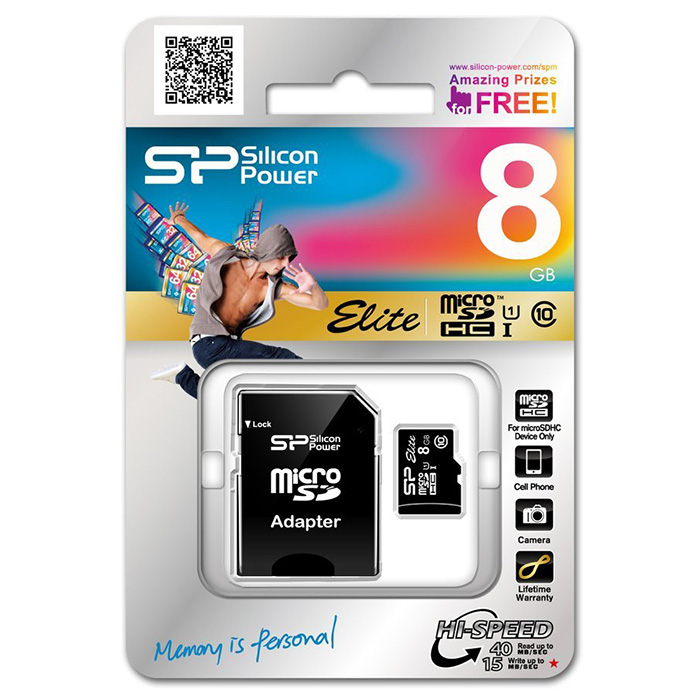 Карта пам'яті SILICON POWER microSDHC Elite 8GB UHS-I Class 10 + SD-adapter (SP008GBSTHBU1V10SP)