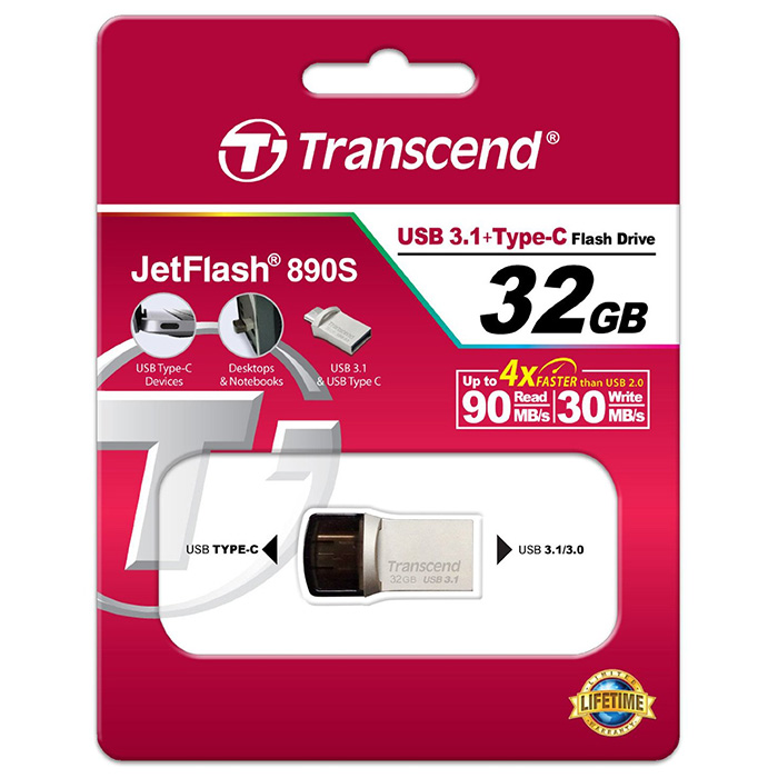 Флэшка TRANSCEND JetFlash 890 USB/USB-C3.1 32GB (TS32GJF890S)