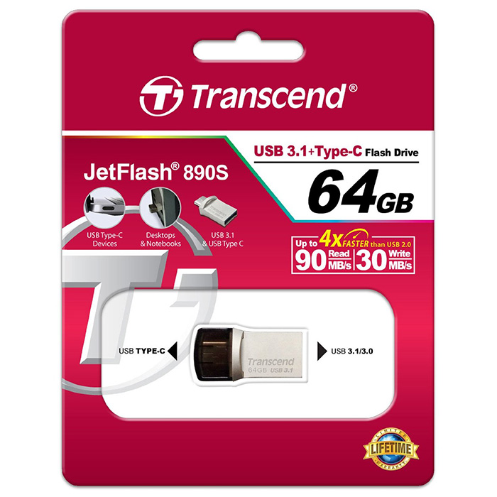 Флэшка TRANSCEND JetFlash 890 64GB (TS64GJF890S)