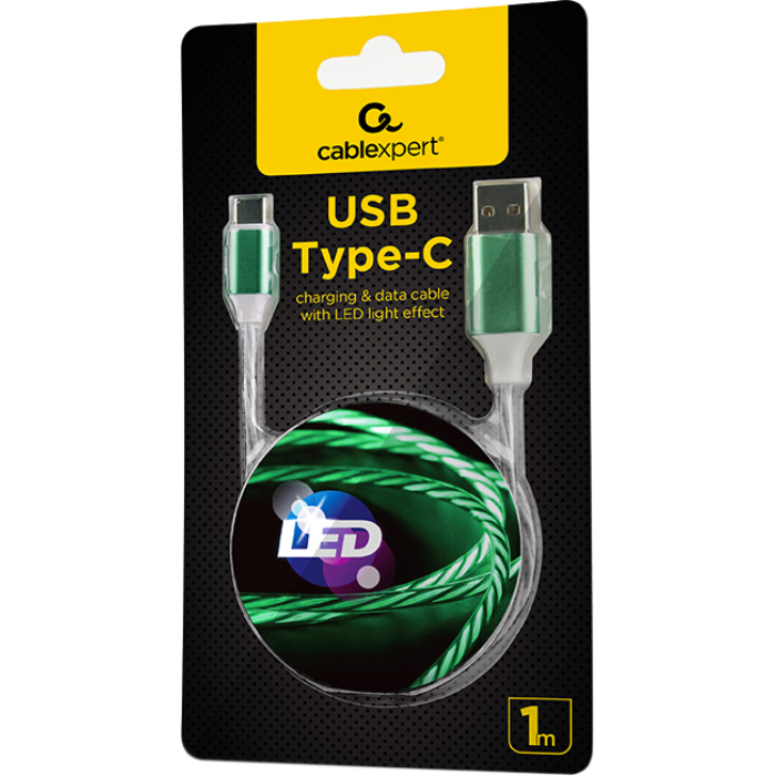 Кабель CABLEXPERT USB2.0 AM/CM Premium 1м (CC-USB-CMLED-1M)