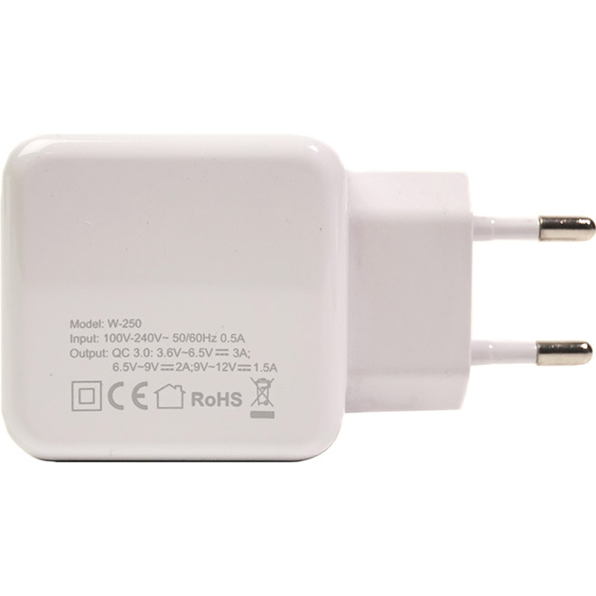 Зарядное устройство POWERPLANT W-250 1xUSB-A, QC3.0, 3A White (SC230013)