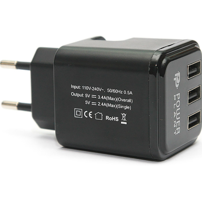 Зарядное устройство POWERPLANT W-360 3xUSB-A, 3.4A Black (DV00DV5065)