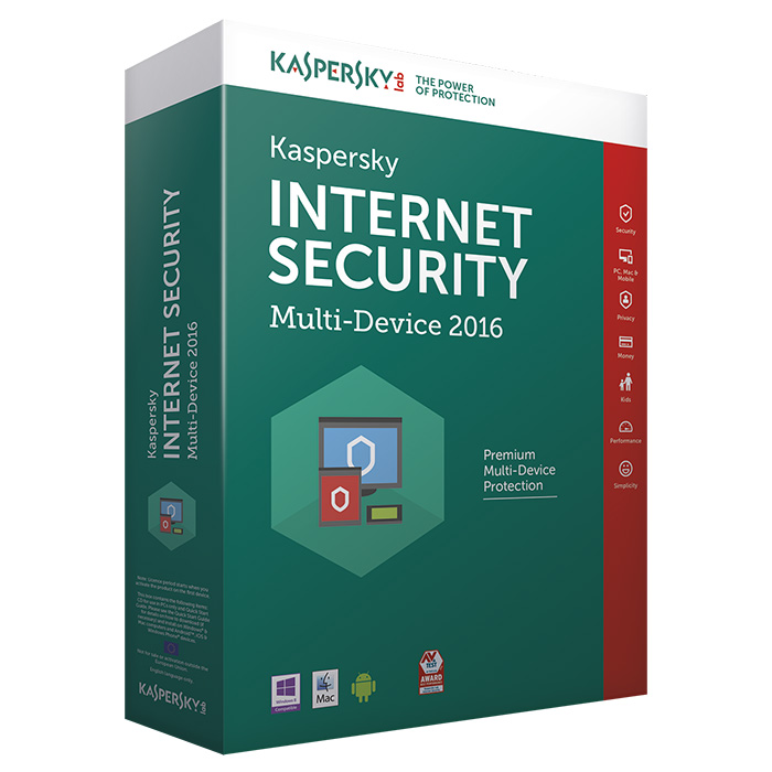 Антивірус KASPERSKY KASPERSKY Internet Security 2016 EEMEA Edition (1+1 ПК, 1 рік) Box