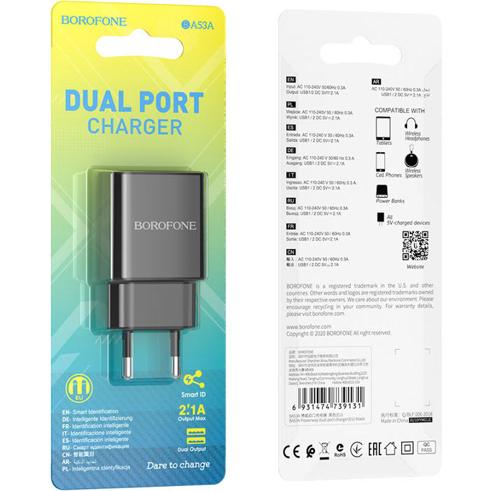 Зарядний пристрій BOROFONE BA53A Powerway 2xUSB-A Black