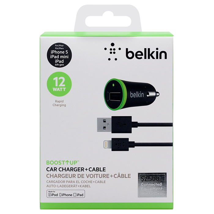 Автомобільний зарядний пристрій BELKIN Boost Up Car Charger w/Lightning Black w/Lightning cable (F8J121BT04-BLK)