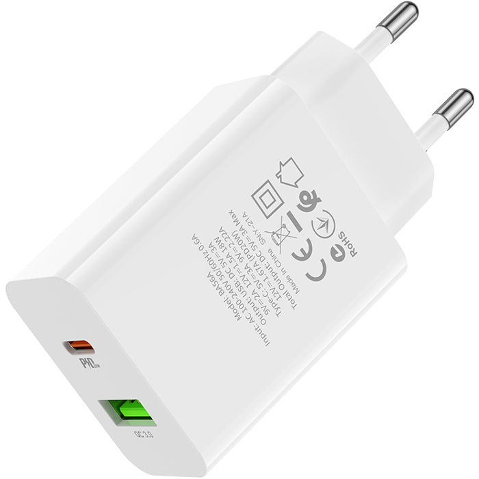 Зарядное устройство BOROFONE BA56A Lavida 1xUSB-C, 1xUSB-A, PD20W, QC3.0 White (BA56AW)