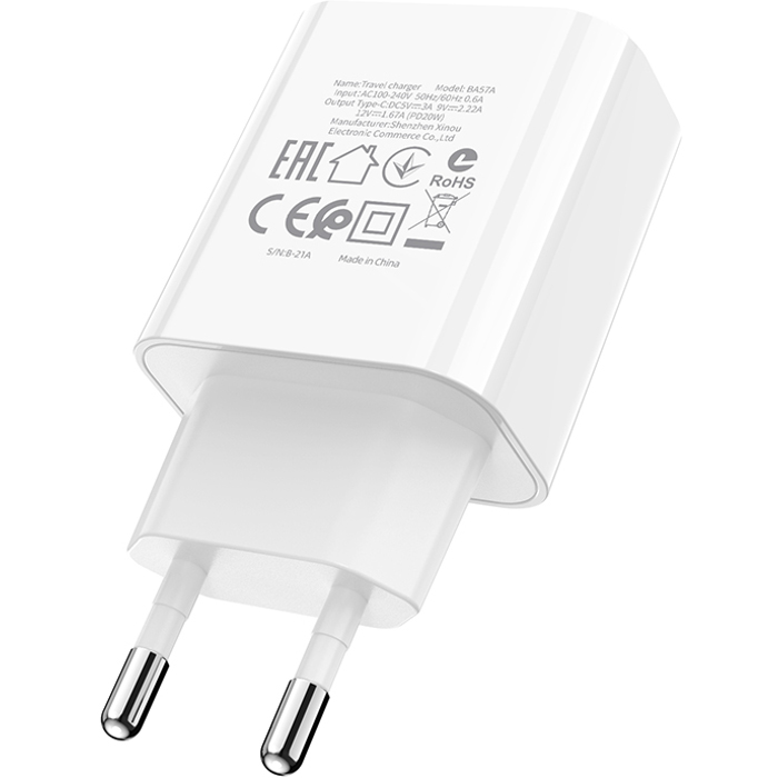 Зарядний пристрій BOROFONE BA57A Easy Speed 1xUSB-C, PD2.0, 20W White