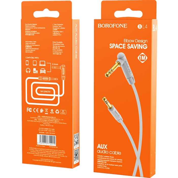 Кабель BOROFONE BL4 mini-jack 3.5mm 1м Gray