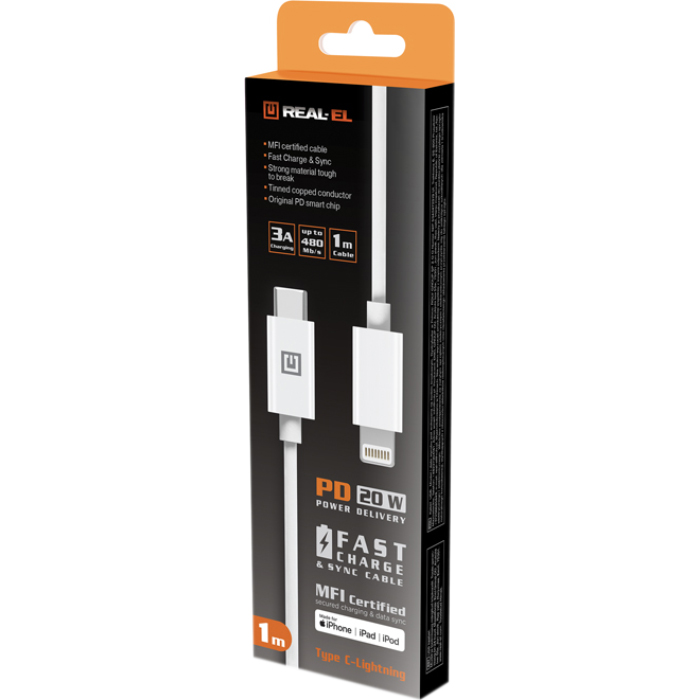 Кабель REAL-EL USB Type-C to Lightning 1м White (EL123500057)