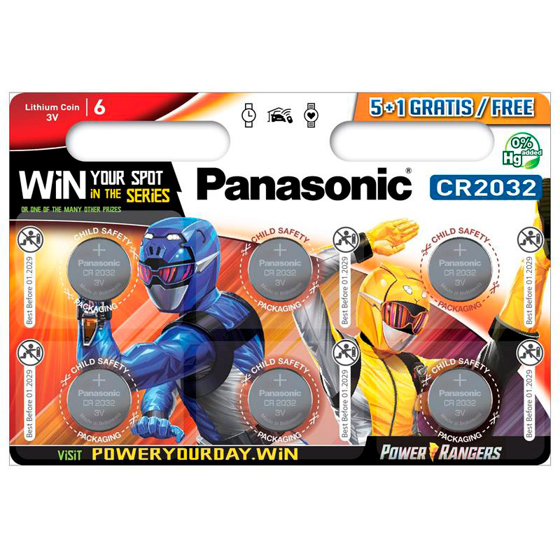 Батарейка PANASONIC Lithium Power Power Rangers CR2032 6шт/уп (CR-2032EL/6BPR)