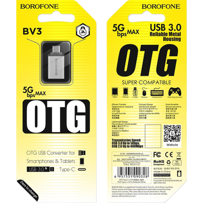 Адаптер OTG BOROFONE BV3 USB 3.0 AF to CM