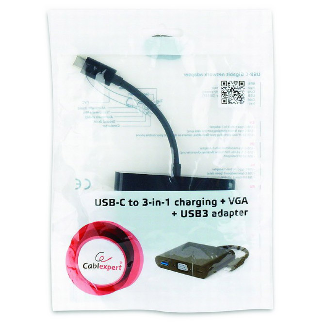Порт-реплікатор CABLEXPERT 3-in-1 USB-C to VGA/USB 3.0/PD Black (A-CM-VGA3IN1-01)