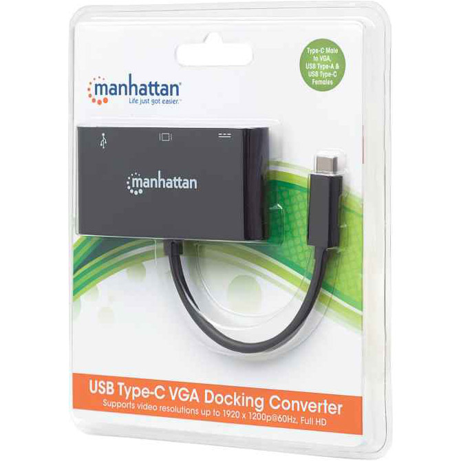 Порт-реплікатор MANHATTAN USB3.1 Type-C -> USB3.0/VGA/USB-C (F) Black (152044)