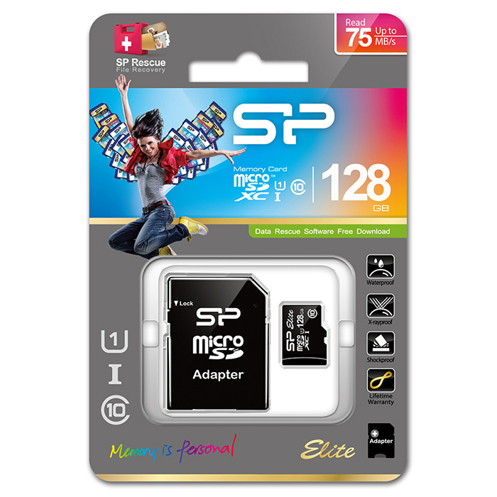 Карта памяти SILICON POWER microSDXC Elite Colorful 128GB UHS-I Class 10 + SD-adapter (SP128GBSTXBU1V10SP)