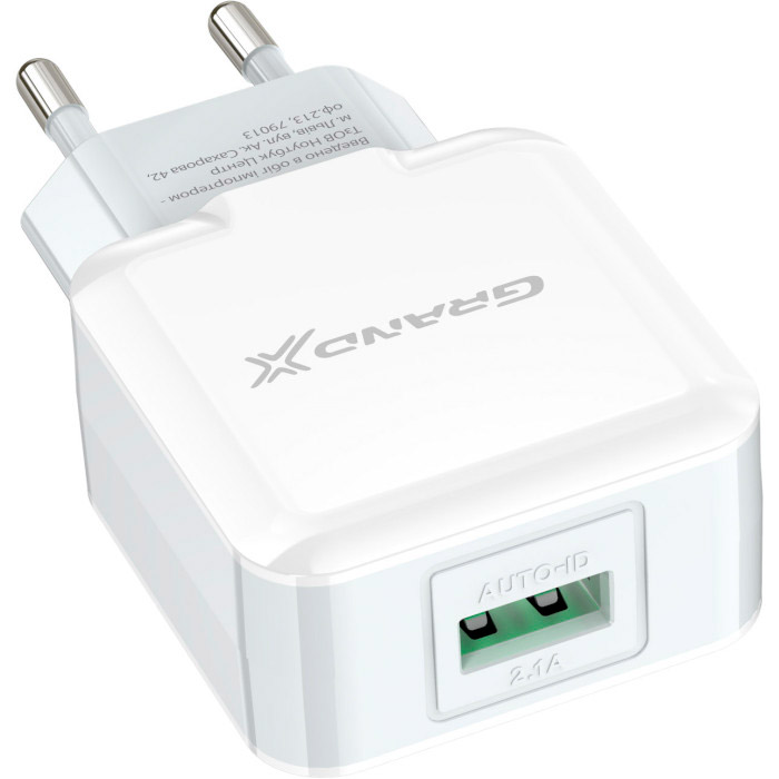 Зарядний пристрій GRAND-X CH-03 1xUSB-A, 2.1A White w/Micro-USB cable (CH-03UMW)